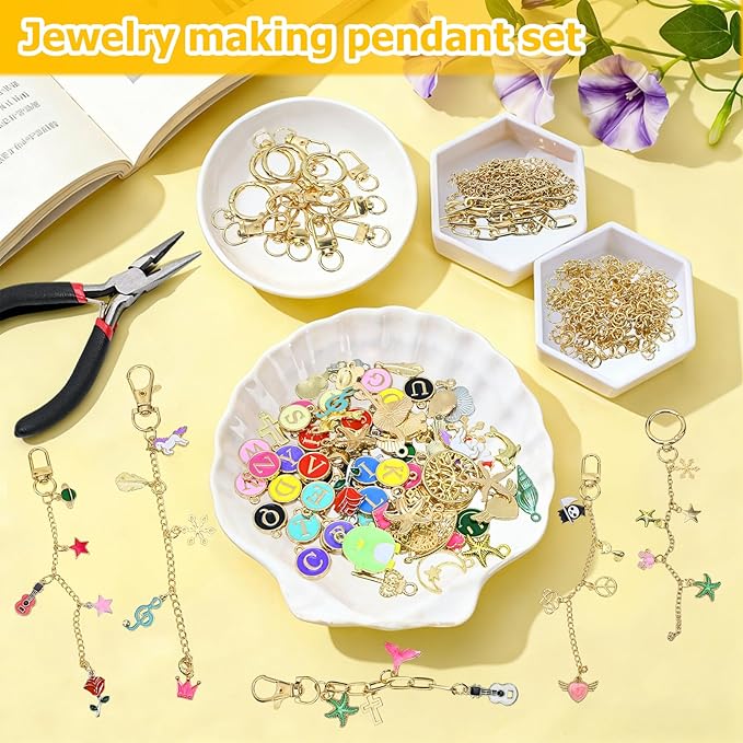 GDGJWL 263-Piece Lip Gloss Keychain Kit, DIY Craft Supplies with Charms, Keychain Hooks, Jump Rings, Lobster Clasps, Chains & Tools, Jewelry Making Kit for Custom Keychains, Bags, and Gifts