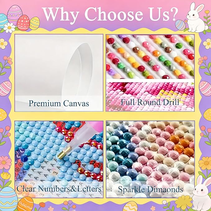 Gemozaic Easter Diamond Painting Kits for Adults, Easter Bunny Diamond Art Kits for Adults, Rabbit Gem Painting Kit for Adult for Gift Home Wall Decor, 12x16 Inch