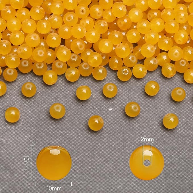 80PCs 10mm Yellow Jade Glass Beads Bulk, Round Smooth Hole Glass Crystal Beads for Jewelry Making, DIY Bracelets, Necklaces, Bag Charms, Keychains and Craft Projects