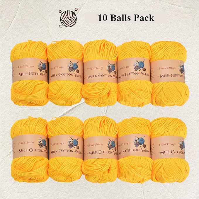 Acrylic Cotton Yarn for Knitting Crochet - Yellow Hand Knitting Yarn - Weaving Yarn Bright Yellow- Crochet Thread Yarn for Crocheting Bulk - 10Balls 17.6Ounces
