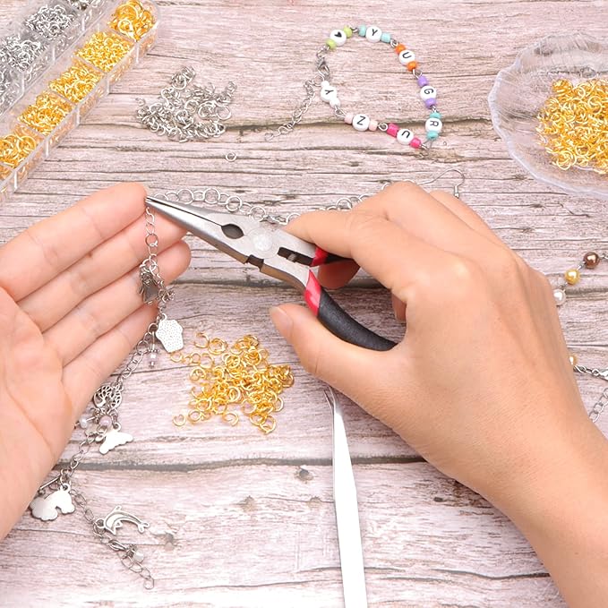 Jump Rings for Jewelry Making Kit, 1200 pcs Open Jump Rings Jewelry Repair Kit for Necklace Bracelet, Lobster Clasps and Closures Repair Supplies Kit with Pliers Tweezers (Gold/Silver)