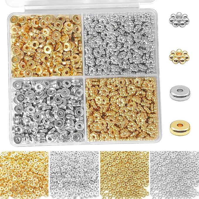 ZSFLZS 6mm Clay Beads for Bracelet Making Kit,Heishi Polymer Flat Disc Spacer Bead for Jewelry Making,Clays Beads for Bracelets for Jewelry Making,Gold Silver Bead (1200pcs Silver & Gold Beads)