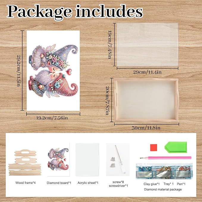 DIY Diamond Art Tray with Handle Diamond Art Painting Plate Creative Design Handmade Wooden Tray Mosaic Making Kits by Number Kits Diamond Art for Coffee Living Room Home Organizer (Nice Kiss)