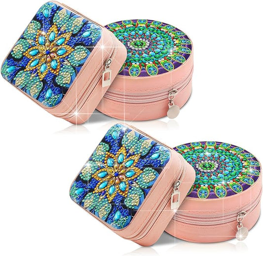 CharySim 4 PC Diamond Art Jewelry Boxes Kits for Adults Women Easter Gifts with Painting Gem Dots Crafts Kits for Birthday Gift (Blue&Blue)