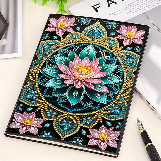 Lotus Diamond Painting Notebook for Adults, A5 Diamonds Art Journal and DIY Sketchbook, Diamond Art Kit Supplies,Gift for Beginners, Craft Lovers, Artists. (Lotus)