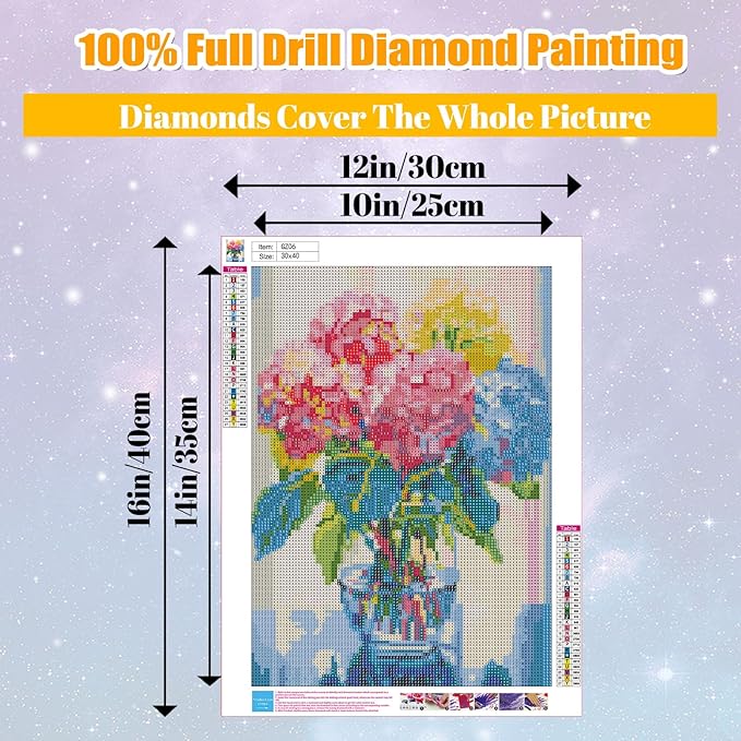 Flowers Square Drill Diamond Painting-Square Diamond Painting Kits,Flowers Gem Painting Kit for Adults,DIY Diamond Painting Square Drill and Crafts for Gifts and Home Wall Decor 12x16inch