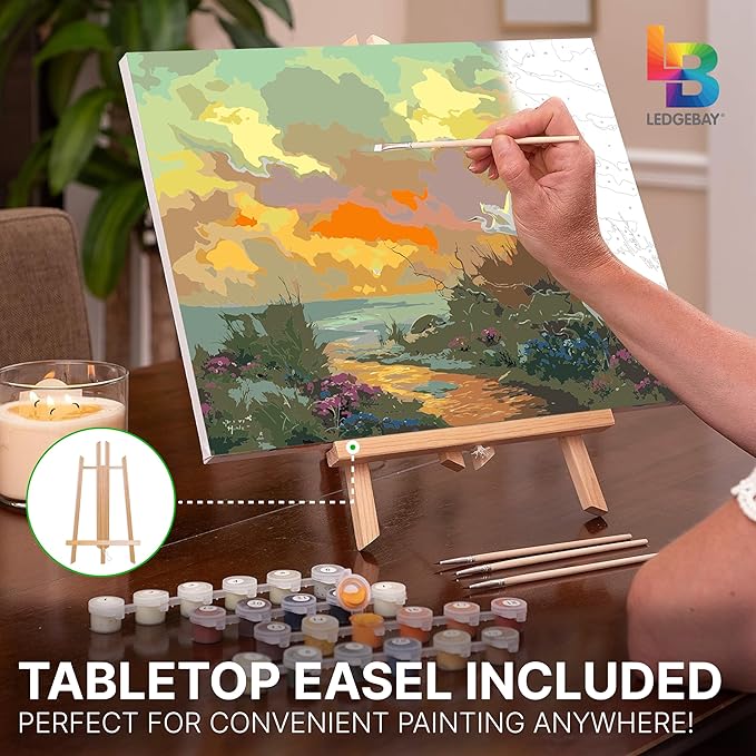 Ledgebay DIY Paint by Numbers Kit for Adults Framed Canvas: Beginner to Advanced Paint by Numbers Kit, Kits Include Acrylic Paint Set Brushes Tabletop Easel (Morning Glory 16" x 20" Framed)