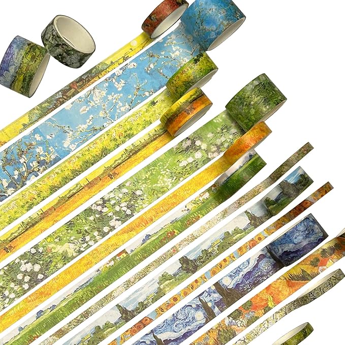 Funincloud Washi Tape Set Oil Painting Decorative Masking Tapes 25 Rolls Vintage Craft Tapes for Journaling Junk Journal Craft Scrapbook DIY Gift Wrapping