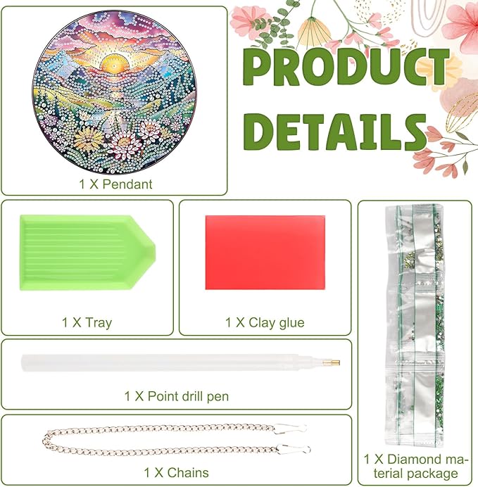 DOMROM Sunrise Diamond Art Hanging Kits for Adults Beginners, Special Shaped Crystal Diamond Painting Sunrise Pendant, DIY Diamond Art Suncatchers Landscape for Home Garden Wall Decor Gift