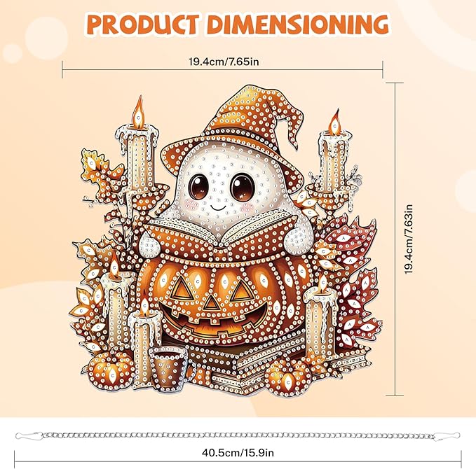 Bowetile Halloween Diamond Art Hanging Kits for Adults, Ghost Diamond Art Suncatchers, 5D Special Shape Diamond Painting Pendant Window Ornament Halloween Gifts for Home Door Wall Decor