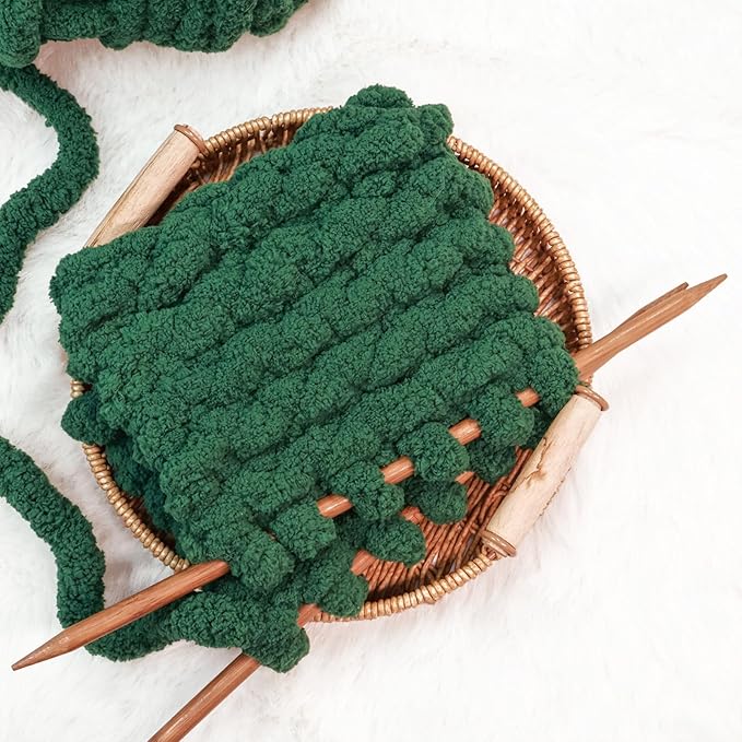 Dark Green Chunky Chenille Yarn for Crocheting/Knitting, Super Bulky Hand Blanket, Soft Plush Yarn for Carpet/Scarf/Cushion, 8 Jumbo Pack (63.76oz/197.68yd)