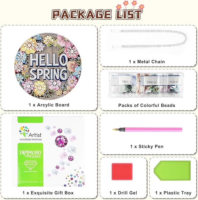 KEYIFA Spring Diamond Painting Kit, DIY Flowers Diamond Art for Adults, Diamonds Pendant Special Shaped Rhinestone Window Hanging Ornaments Home Garden Wall Door Decoration, 20cm Width