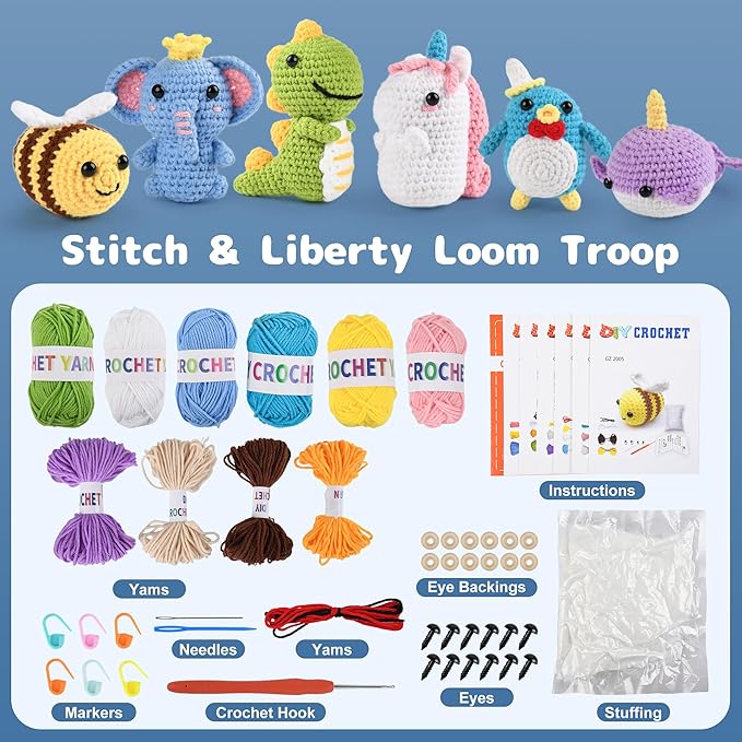 MINGOMINGO Crochet Kit for Beginners - 6 Pack Animals Amigurumi, DIY Craft for Adults and Lover, Gift for Crochet Lovers,Christmas Gifts, with Step-by-Step Video Tutorials (40%+ Yarn)