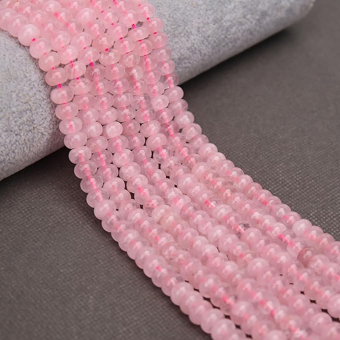 2 Strands (150PCs) Natural Pink Quartz Rondelle Beads, 5 * 8mm Gemstone Loose Spacer Abacus Disk Beads for DIY Bracelet Necklace Earrings Jewelry Making, Craft Supplies Beading Kit