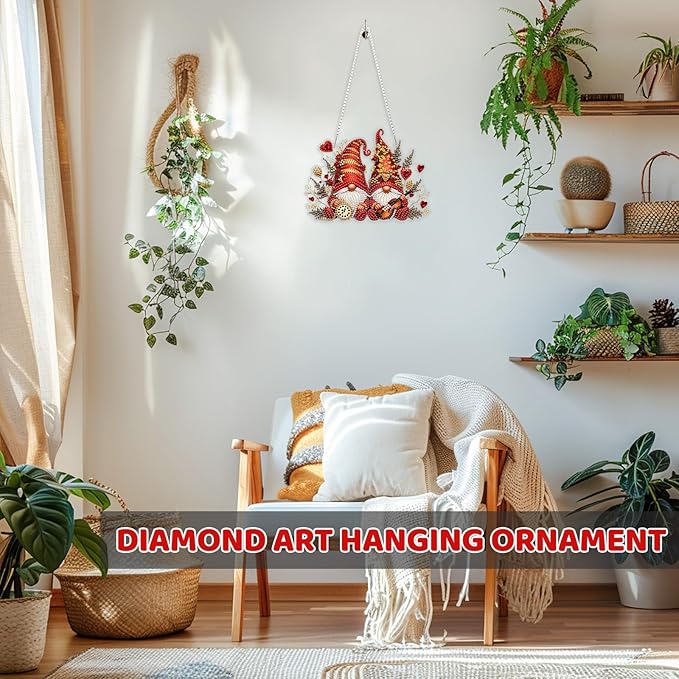MEIYUDA Valentine's Day Hanging Diamond Art Kits for Adult, Love Gnomes Diamond Painting Hanging Kits Ornaments, DIY Special Shaped Rhinestone Window Pendants kit for Home Garden Wall Decor Gift