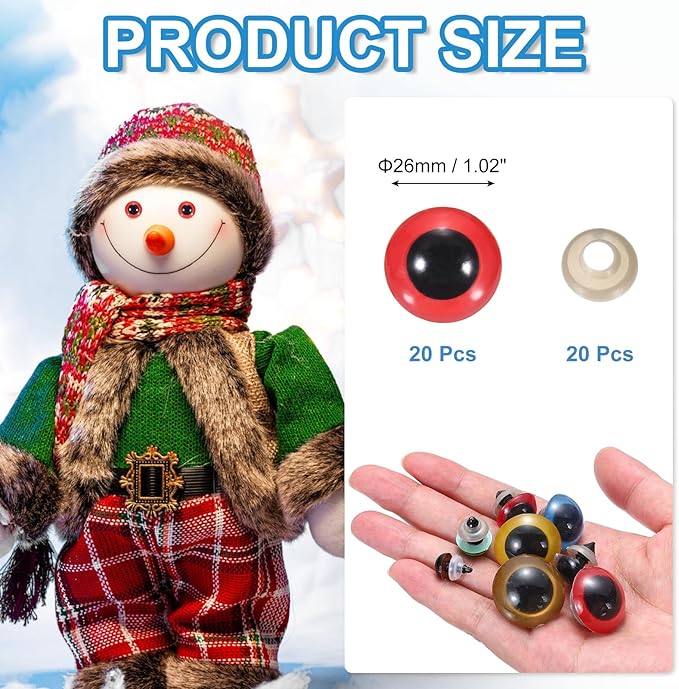 PATIKIL 26mm Safety Eyes, 20Pcs Realistic Doll Crocheting Safety Eyes with Washers for Decor Crochet Accessories Dolls Craft Halloween, Red