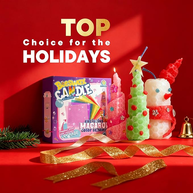 SMEAGOLORIYA Candle Making Kit, DIY Moldable Wax Craft Set with 10 Vibrant Sheets, Paints, Stickers & Wooden Stand | Creative Sensory Play, STEM Activity, Gift for Christmas Holiday Ages 12+