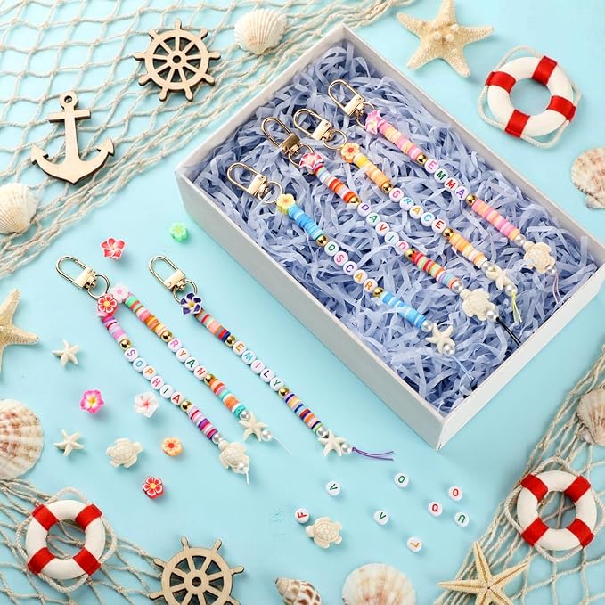 Ferreve 4948 Pcs Hawaii Friendship Keychain Making Kit DIY Summer Ocean Gift Friendship Key Chain Crafts Clay Beads Charms Letter Name Bead Jewelry Accessories for Women Birthday Christmas Party Favor