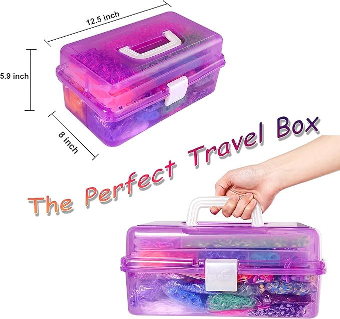 15000+ Rubber Loom Bands, Mega Rubber Bands Bracelet Kit,Loom Bracelet Making Kit with 3 Layer Container,30 Colors,380 Beads,30 Charms,Clips, Hooks Tools for DIY Art Holiday Gift