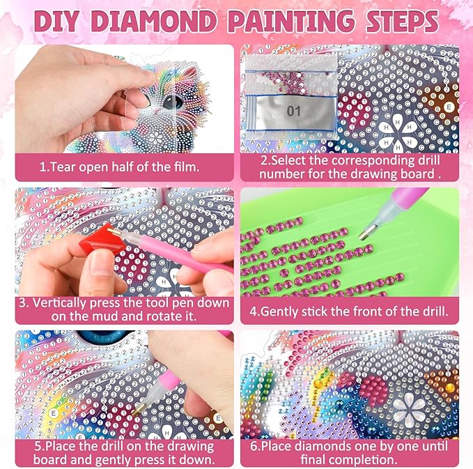 DOMROM Cat Diamond Art Hanging Kits for Adults, Special Shaped Crystal Diamond Painting Cat Pendant, DIY Diamond Art Suncatchers Animal for Home Garden Wall Decor Gift