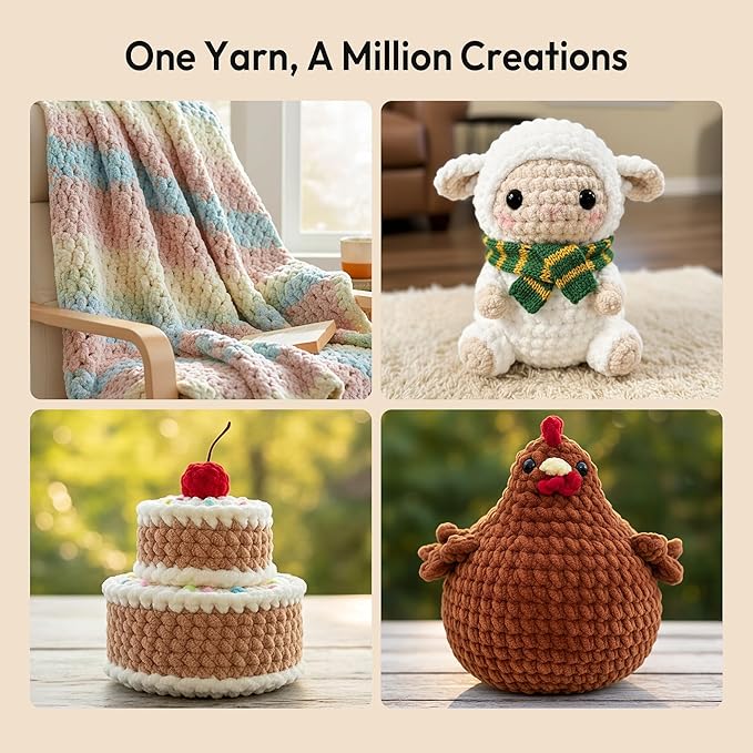 Chenille Yarn #6, Super Bulky Blanket Yarn for Crocheting & Knitting, Extra Soft Chunky Thick Yarn, Easy to Crochet, Perfect for Amigurumi, Baby Blankets, DIY Home Decor, 3Skeins(300g/10.5oz), Mint