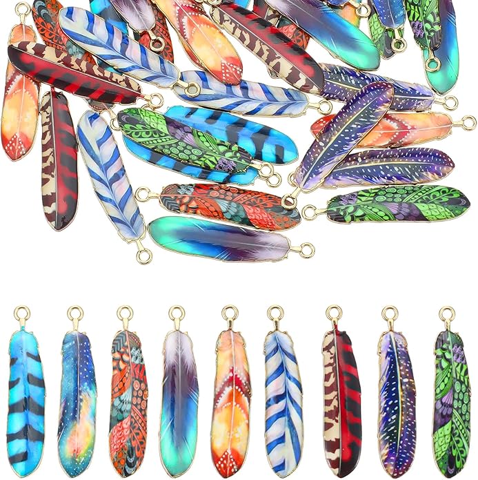 Yolev 36 Pcs Feather Charms - 1.5 Inch Zinc Alloy Boho Charms for Jewelry Making - Native American Bohemian DIY Necklace Bracelet Earrings