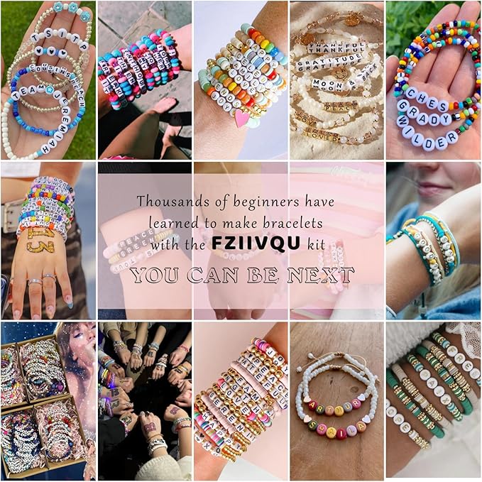 FZIIVQU Clay Beads Friendship Bracelet Making Kit, 2 Boxes 7200 Pcs Clay Beads 24 Colors Flat Disc Heishi Bead for Jewelry Making Preppy Set with Glow Number Letter Bead