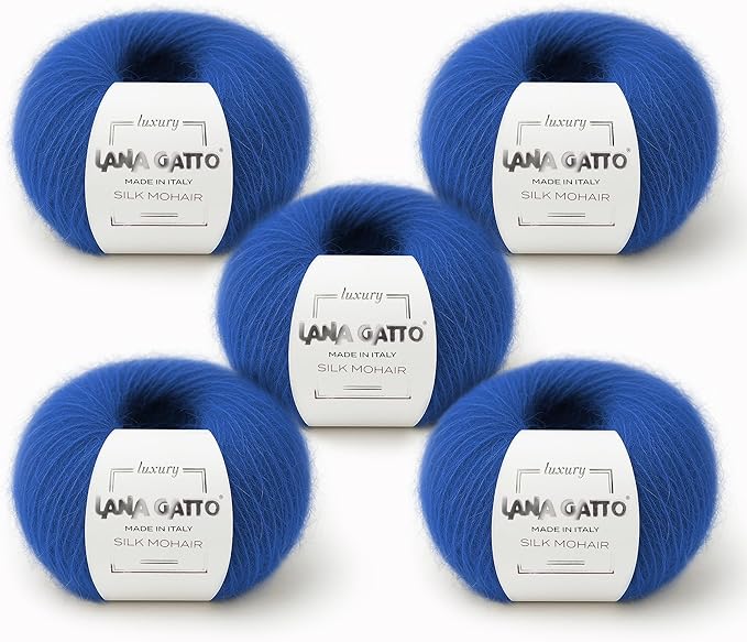 Silk Mohair Yarn for Knitting – Lace Weight Mohair Yarn with Silk, Made in Italy – Blue-30146, 5 Skeins