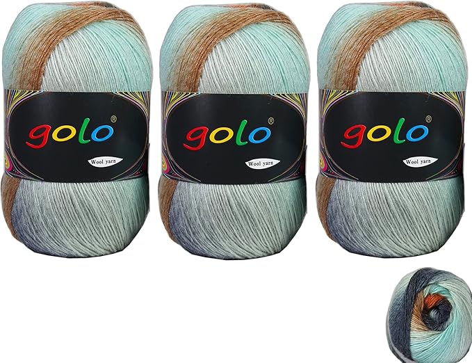 golo Wool Yarn for Knitting 100g X 3 Cachemire Multicolor Rainbow Yarn