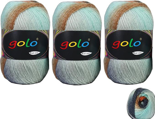 golo Wool Yarn for Knitting 100g X 3 Cachemire Multicolor Rainbow Yarn