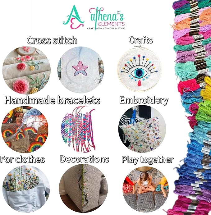 athena’s elements embroidery floss | rainbow thread for embroidery, cross stitch thread, customized independent packaging（100 colors）(unicorn color palettes)
