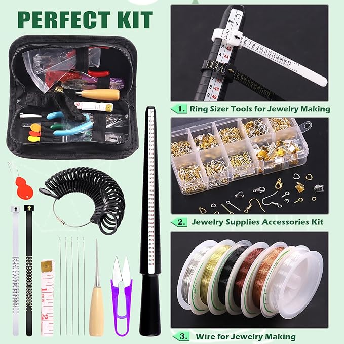 Keadic 947Pcss Jewelry Making Tool with Jewellery Findings Kit Includes Beading Wires, Mini Jewelry Pliers, Cord Ends, Lobster Clasps, Earring Hooks, Jump Rings, Eye Screw Pin for Adult and Beginners