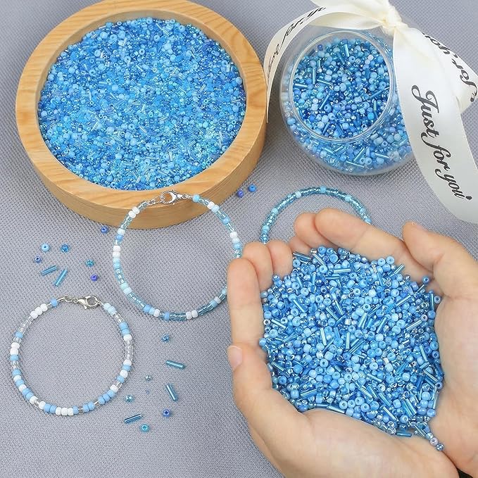 DUQGUHO Blue Beads for Jewelry Making 4mm Blue Glass Seed Beads Kit 15 Color 3mm 2mm Small Plastic Tube Bead for Bracelets Craft DIY