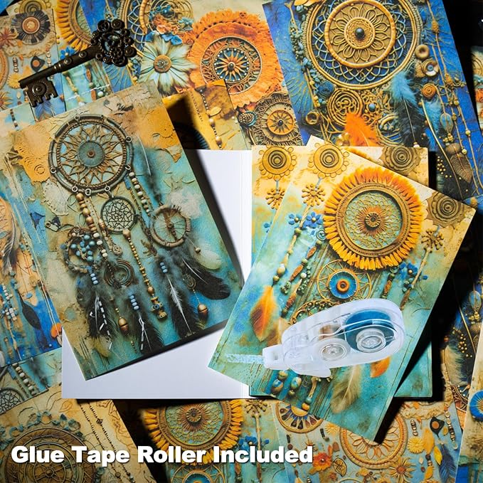 180 Sheets Bohemian Scrapbook Paper, Vintage Ephemer for Scrapbooking Journaling Junk Journal Supplies,with Glue Tape