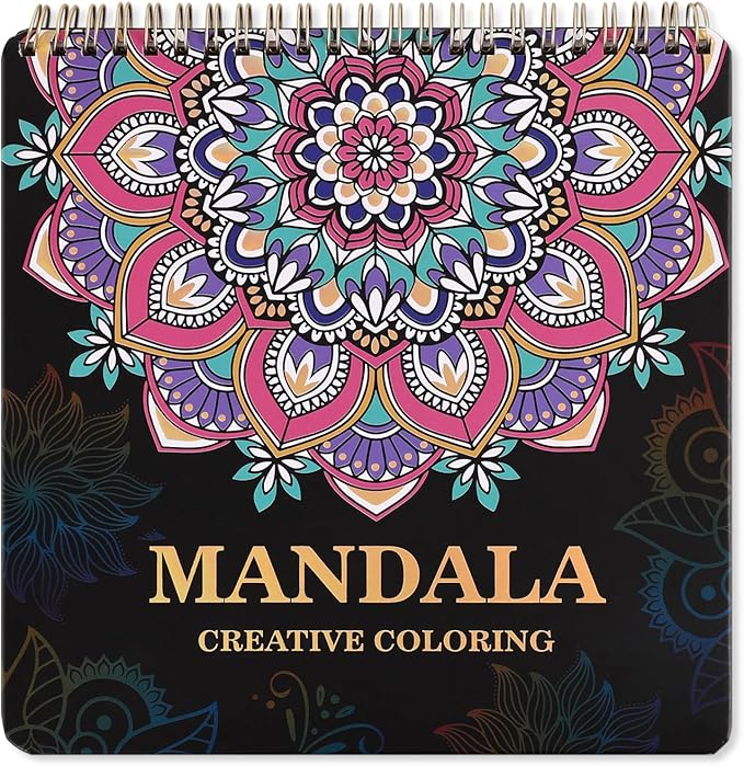 Mandala Coloring Book for Adults Relaxation and Teens Stress Relief, Spiral Coloring Book for Women, Hard Cover Spiral Bound Mindfulness Stress-Free Patterns for Adult to Relax Relieve Anxiety Gifts
