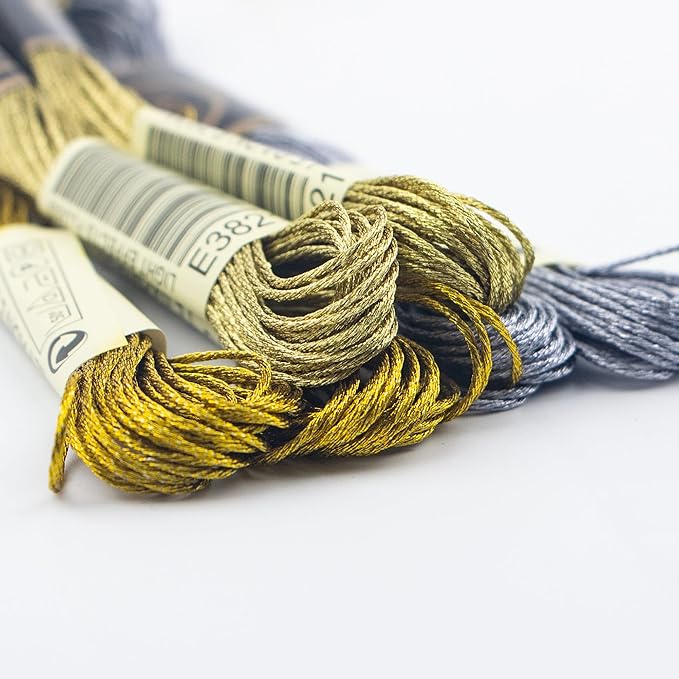 6 Skeins Embroidery Thread, Metallic Light Gold Embroidery Floss Friendship Bracelet String, Polyester Cross-Stitch Threads for Hand Embroidery, String Art