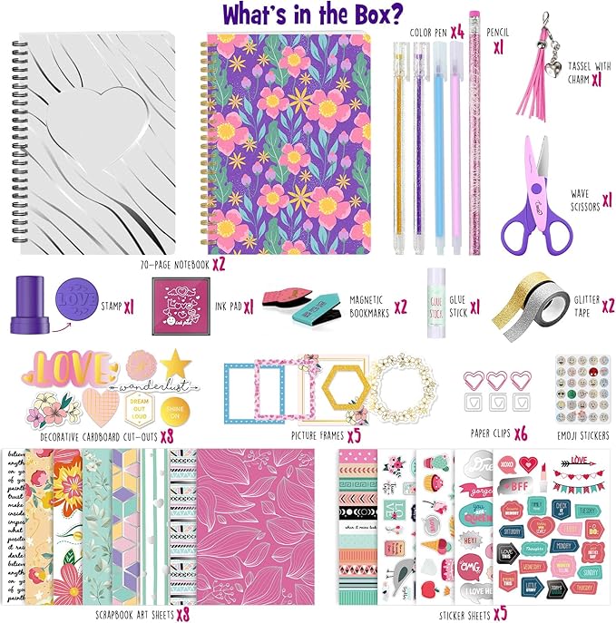 laoese 2-pack diy journal kit for girls -christmas birthday gifts for girls 8 9 10 11 12 13 14 years old - arts & crafts for teens trendy stuff - scrapbook & diary supplies toys set