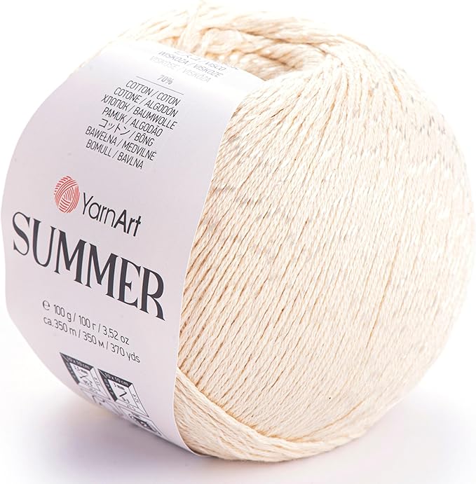 YarnArt Summer – Lightweight Glittery Yarn, 70% Mercerized Cotton, 30% Viscose – Sparkly Knitting & Crochet Yarn for Shawls, Clothes & Accessories (06)