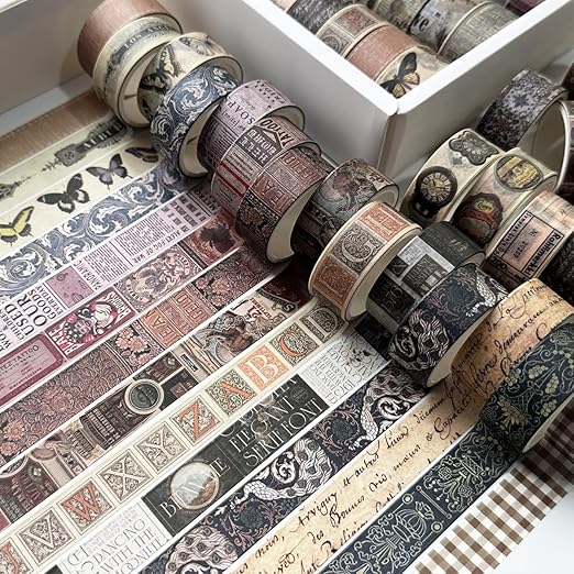 yubbaex vintage washi tape value pack 36 rolls antique printed masking tape retro decorative for arts, diy crafts, journal supplies, planners, scrapbook, card/gift wrapping (classical)