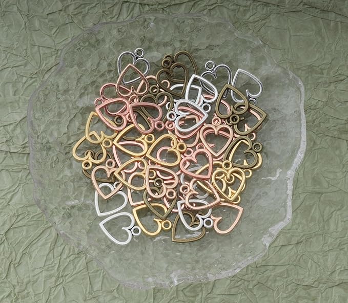 Ruwado 50 pcs Hollow Heart Jewelry Making Kits for Jewelry Making Small 1.5 x 1.2 cm Cute Accessories for DIY Crafting Project Christmas Tree Décor Necklace Bracelet Keychain Earring (Colorful)