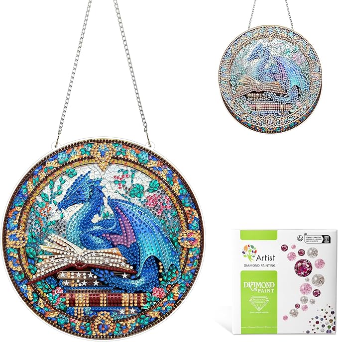 MAXBYE Diamond Art Kits Hanging Dragon Pendant, DIY 5D Special Shaped Diamond Painting Craft Gem Art Rhinestone for Adults and Home Window Door Decor 8×8 Inch