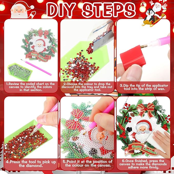 Chitidr 6 Pcs Christmas Diamond Painting Hanging Sign Set Cardinal Diamond Art Kits DIY Crystal Paint Arts and Crafts Set 5d DIY Christmas Ornaments Kits for Winter Wall Door Window Decor (Cardinal)