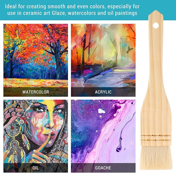 Patelai 3 Pieces Flat Hake Brushes for Watercolor Pottery Glaze Artist Ceramic Acrylic Painting Brushes Set