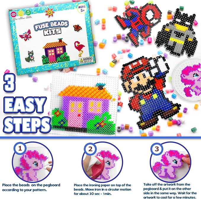 funzbo 5200 5mm fuse beads kit - 24 colors | 66 patterns, christmas crafts toys for girls ages 8-12, arts and crafts for kids ages 6-8, christmas gifts for girls boys age 5 6 7 8 9 10 11 12 year old