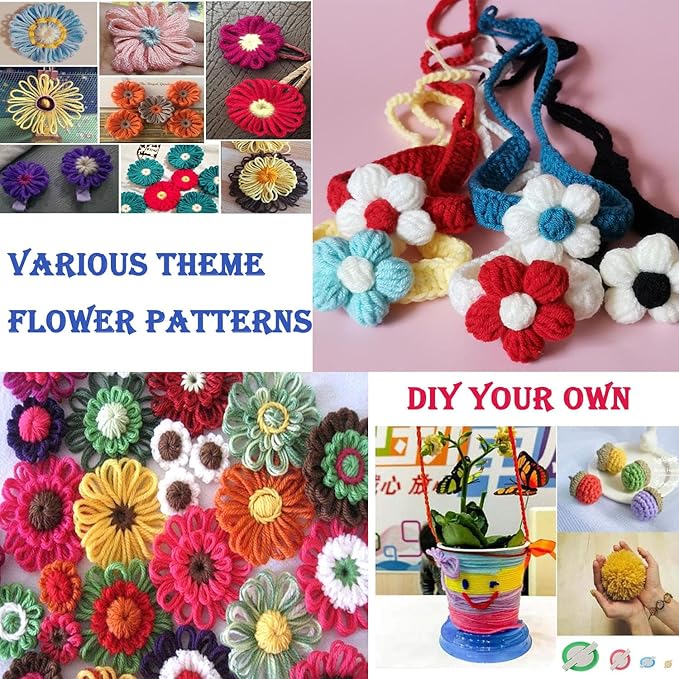 Knewmart Weaving Loom Kit, 8pcs Flower Maker Wool Knitting Ball Maker Weaving Tools Knitting Craft Weaver Loom - with Needle (Flower Maker)