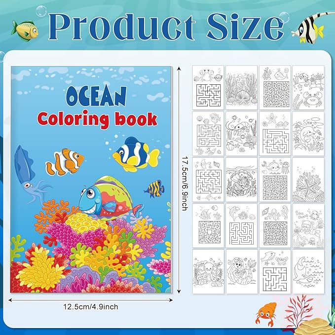 Liliful 24 Pcs Ocean Cartoons Coloring Book Bulk Mini Ocean Cartoons Theme Drawing Book with Sea Creature Shell Patterns Marine Life Goodie Bag Filler Party Favors and Holiday Gifts