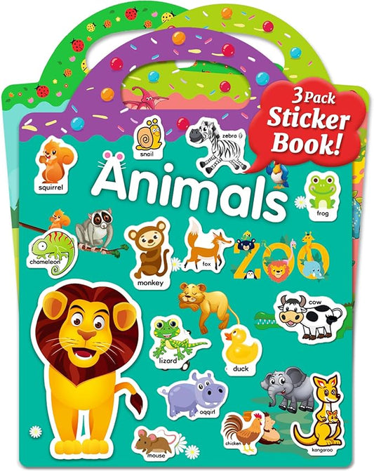 benresive reusable sticker books for kids, sticker books for toddlers, toddler travel toys activities crafts ages 3 and up birthday gifts - animals, dinosaurs and insect