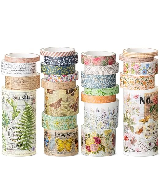 Mr. Pen- Washi Tape Set, 24 Rolls, Assorted Sizes, Vintage Botanical & Butterfly, Washi Tape for Journaling