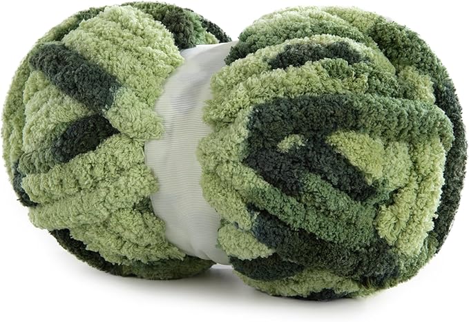 HOMBYS Chunky Tie Dye Mix Chenille Yarn for Hand Knitting, Super Bulky Jumbo Yarn for Crocheting, 3/4" Thick Soft Plush Yarn for Blankets, 8 Skein Pack (26 yds / 7.5 oz Each) Dark Green Sage