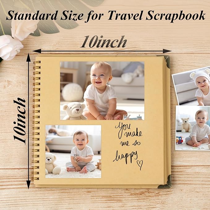 Joyberg Scrapbook 80 Pages, Scrapbooking Supplies 10 x 10 In, Scrapbook Album Suitable for Album Memory Book Wedding, Anniversary Family, DIY Craft Projects (Brown)